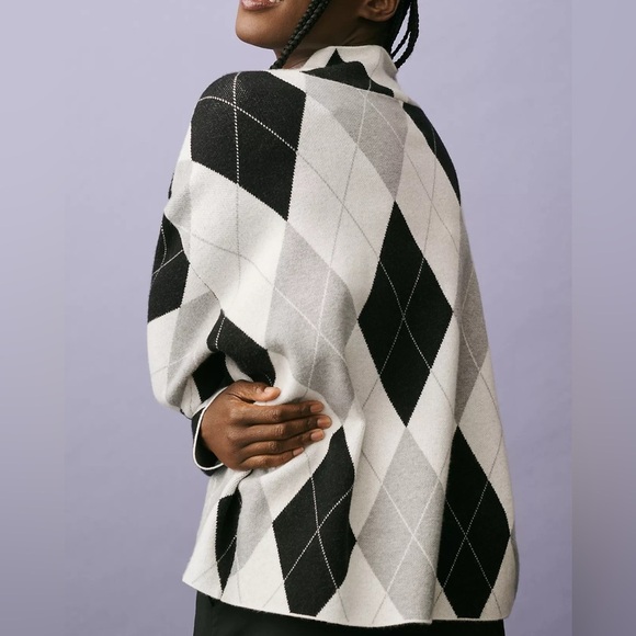Anthropologie x Maeve Cary’s Mock Neck Argyle Pullover Sweater Size Medium - Picture 3 of 11